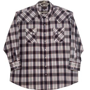 Plains Western Wear Big Man Shirt 3X Plaid Pearl Snap Long Sleeve Rugged Cowboy